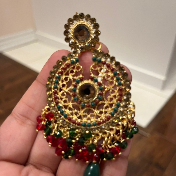 Elegant Gold and Multicolor Chandelier Earrings - Picture 3 of 3